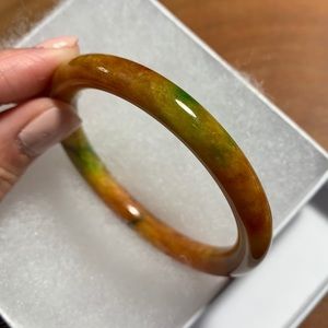 Genuine Jade Bangle - 51.17mm, honey brown/green